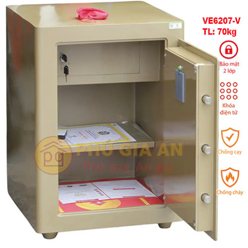 Két sắt siêu cường Việt Tiệp VE6207 điện tử , màu vàng đồng- Model mới