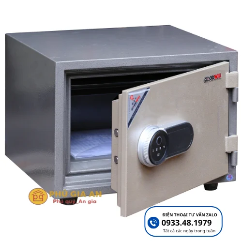 Két sắt Goodwill GF37 vân tay điện tử 2 Cấu tạo thép đúc đặc và bản lề nổi của két sắt vân tay điện tử Goodwill GF37