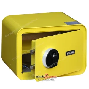 Két sắt mini vân tay Aifeibao D25F nhập khẩu 13 két sắt mini aifeibao màu vàng nhìn nghiêng