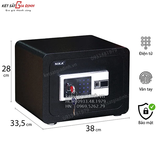Két sắt mini thép tấm vân tay điện tử Nika KNF380 1 két sắt mini khóa vân tay nika knf380 thiết kế nhỏ gọn sang trọng