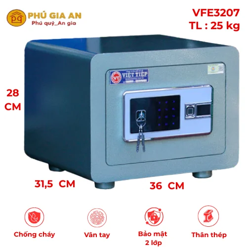 Bí quyết chọn két sắt Việt Tiệp tại Huế: Bảo vệ tài sản gia đình tuyệt đối an toàn 6 Két sắt mini Việt Tiệp siêu cường VFE3207 vân tay mã số – model mới 1