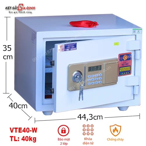 Két sắt Việt Tiệp đúc đặc VTE40-W màu trắng điện tử báo động 2