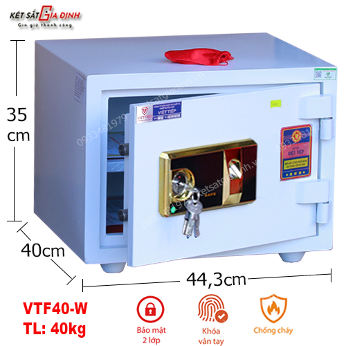 Két sắt Việt Tiệp đúc đặc VTF40-W màu trắng vân tay báo động 2 Két sắt Việt Tiệp đúc đặc VTF40-W màu trắng vân tay báo động 2