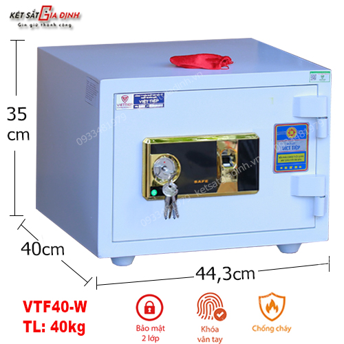 Két sắt Việt Tiệp đúc đặc VTF40-W màu trắng vân tay báo động 1 Két sắt Việt Tiệp đúc đặc VTF40-W màu trắng vân tay báo động 1