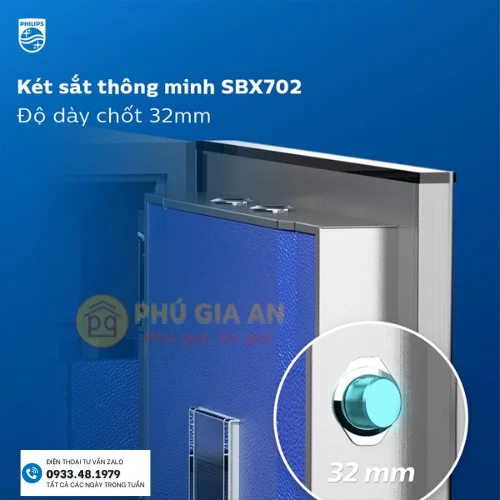 Cận cảnh chốt khóa thép đặc 32mm của két sắt Philips