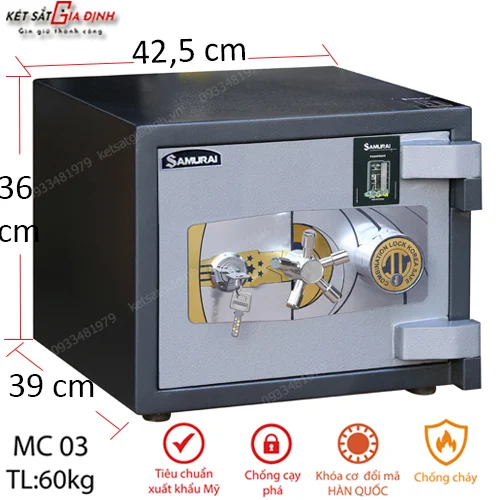 Két sắt siêu chống trộm Samurai MC03 mã cơ 1 két sắt mini chống cháy