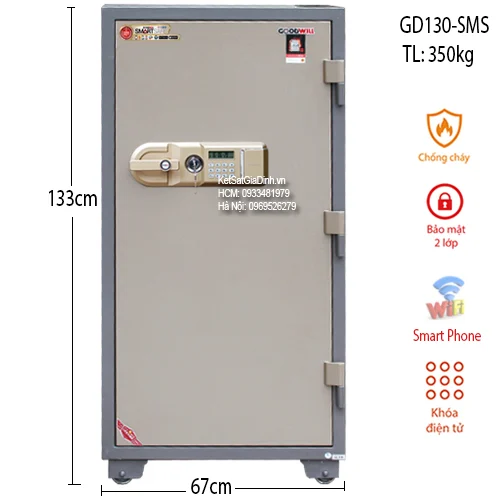 Két sắt thông minh chống cháy Goodwill GD130-SMS 2 Tính năng kết nối điện thoại thông minh của két sắt Goodwill