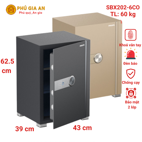 Két Sắt Thông Minh Philips SBX202-6C0 Vân Tay Điện Tử Cao Cấp