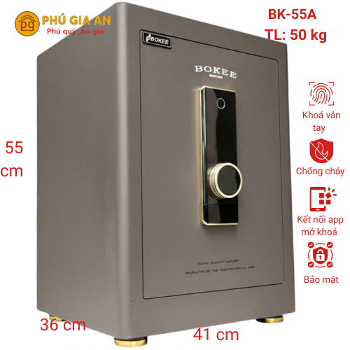Két sắt thông minh Bokee BK55A khóa vân tay điện tử kết nối điện thoại - Màu xám 1 bk 55a seriies brown 1