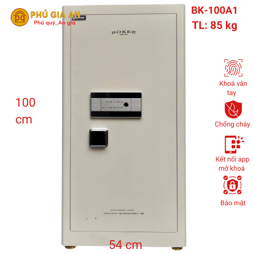 Két sắt Bokee BK100A1 cao cấp thông minh vân tay điện tử - Màu trắng kem 1 ket sat thong minh bokee bk100a1 khoa van tay trang