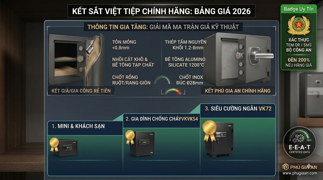 Bảng giá két sắt Việt Tiệp chính hãng 2026 Cập nhật mới nhất từ Phú Gia An